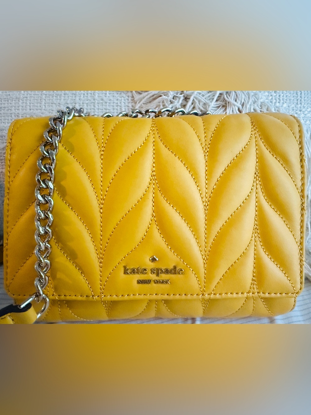 kate spade Yellow Quilted Crossbody Bag with Chain Strap
